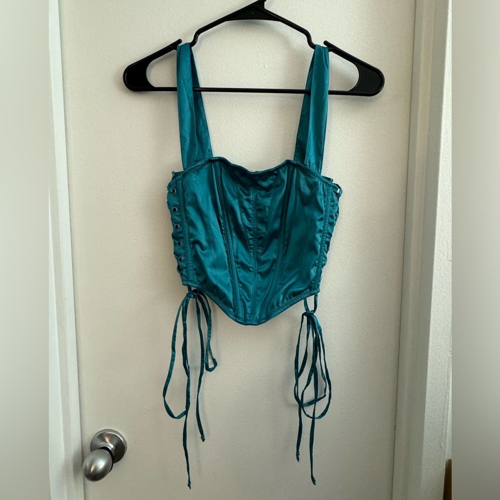 Urban Outfitters Turquoise Corset Top Medium Satin